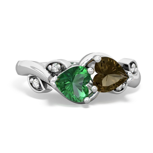 Lab Emerald Lab Created Emerald with Genuine Smoky Quartz Floral Elegance ring Ring