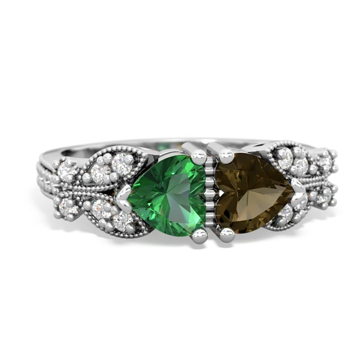 Lab Emerald Lab Created Emerald with Genuine Smoky Quartz Diamond Butterflies ring Ring
