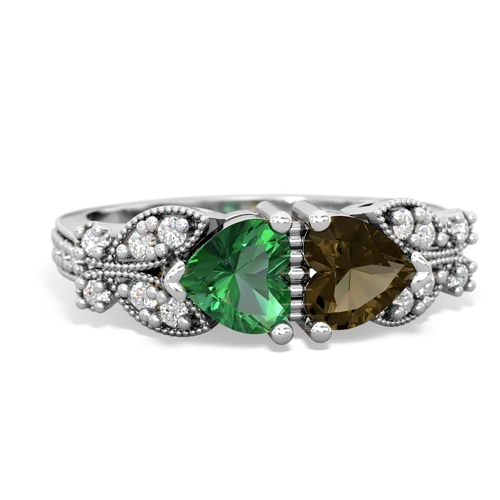 lab emerald-smoky quartz keepsake butterfly ring