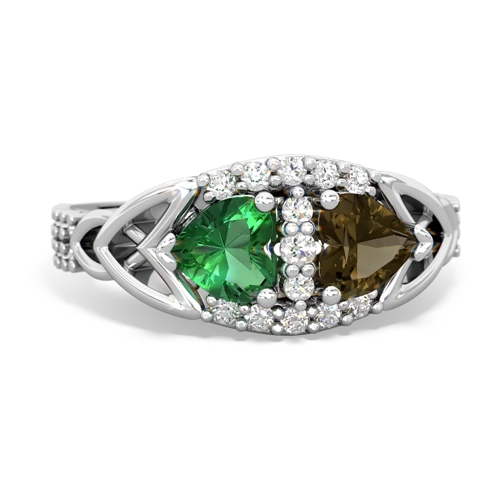 Lab Emerald Lab Created Emerald with Genuine Smoky Quartz Celtic Knot Engagement ring Ring