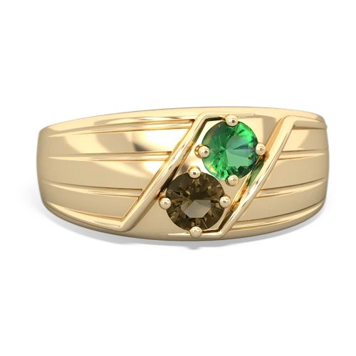lab emerald-smoky quartz mens ring