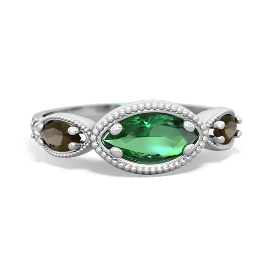 lab emerald-smoky quartz milgrain marquise ring