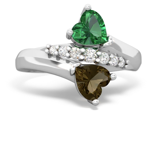 Lab Emerald Lab Created Emerald with Genuine Smoky Quartz Heart to Heart Bypass ring Ring