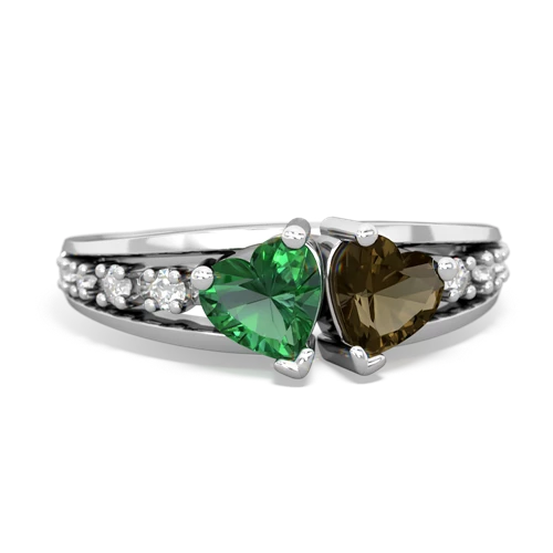 Lab Emerald Lab Created Emerald with Genuine Smoky Quartz Heart to Heart ring Ring