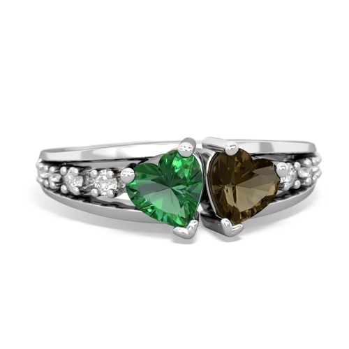 lab emerald-smoky quartz modern ring