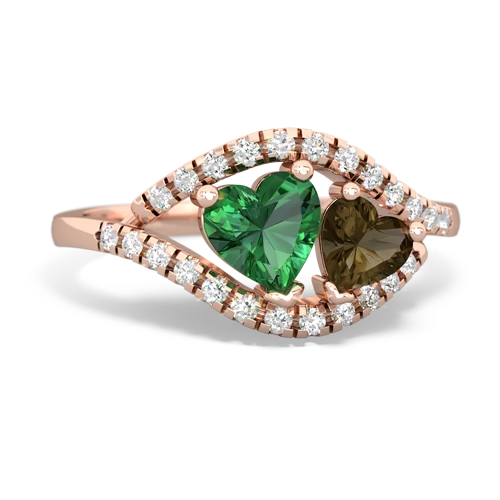 lab emerald-smoky quartz mother child ring