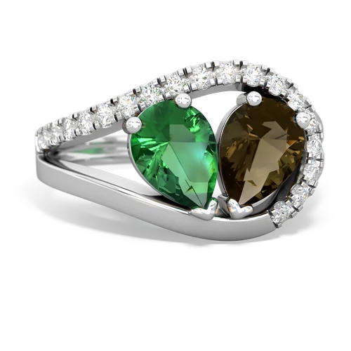 lab emerald-smoky quartz pave heart ring