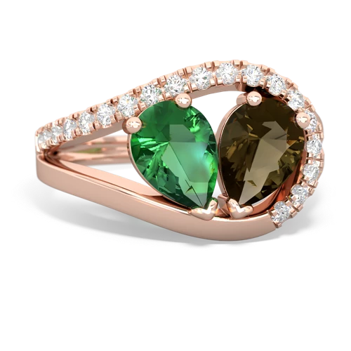 lab emerald-smoky quartz pave heart ring