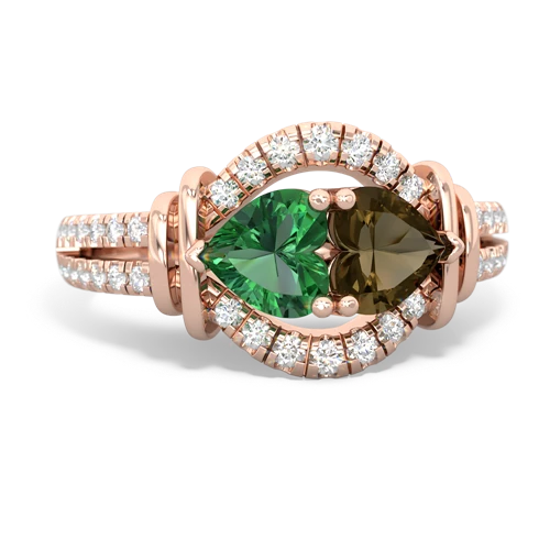 lab emerald-smoky quartz pave keepsake ring