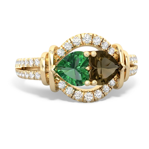 lab emerald-smoky quartz pave keepsake ring