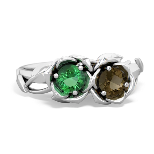 Lab Emerald Lab Created Emerald with Genuine Smoky Quartz Rose Garden ring Ring