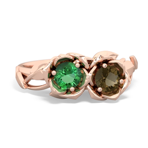 lab emerald-smoky quartz roses ring