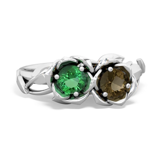 lab emerald-smoky quartz roses ring