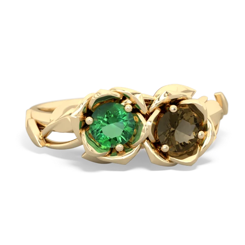 lab emerald-smoky quartz roses ring