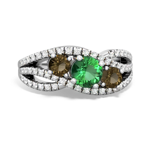 lab emerald-smoky quartz three stone pave ring