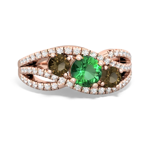 lab emerald-smoky quartz three stone pave ring