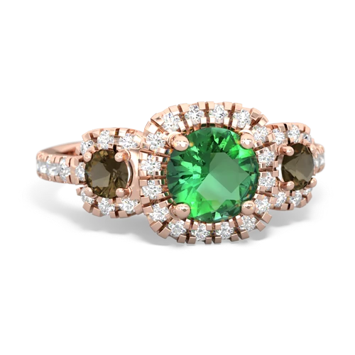 Lab Emerald Lab Created Emerald with Genuine Smoky Quartz and Genuine Fire Opal Regal Halo ring Ring