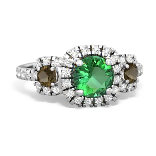 lab emerald-smoky quartz three stone regal ring