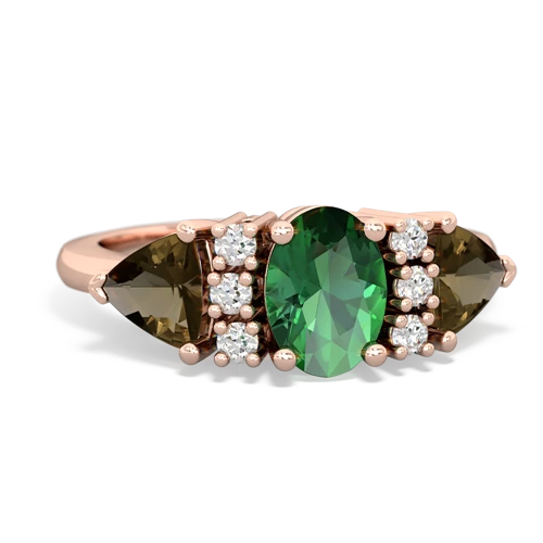 Lab Emerald Lab Created Emerald with Genuine Smoky Quartz and Genuine Opal Antique Style Three Stone ring Ring