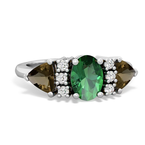 Lab Emerald Lab Created Emerald with Genuine Smoky Quartz and  Antique Style Three Stone ring Ring