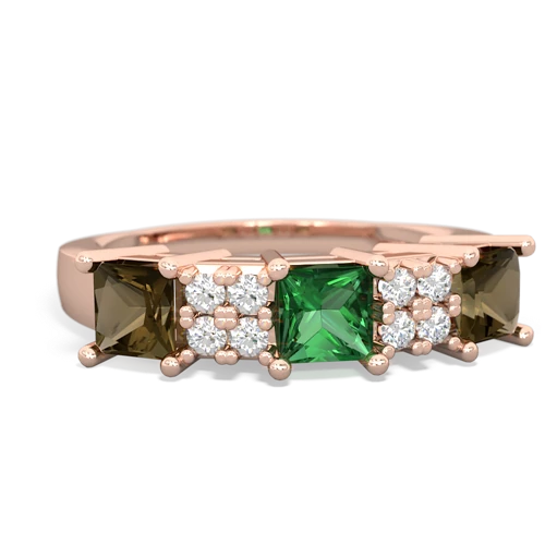 Lab Emerald Lab Created Emerald with Genuine Smoky Quartz and Genuine Sapphire Three Stone ring Ring