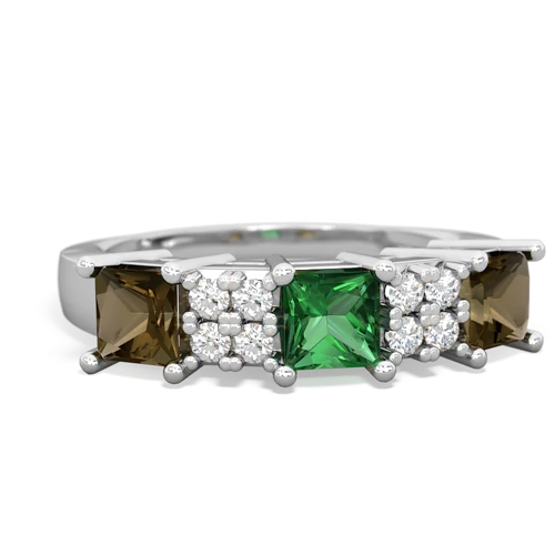 Lab Emerald Lab Created Emerald with Genuine Smoky Quartz and  Three Stone ring Ring