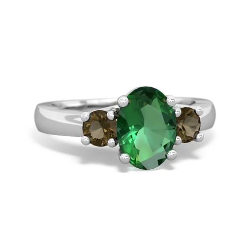 Lab Emerald Lab Created Emerald with Genuine Smoky Quartz Three Stone Trellis ring Ring