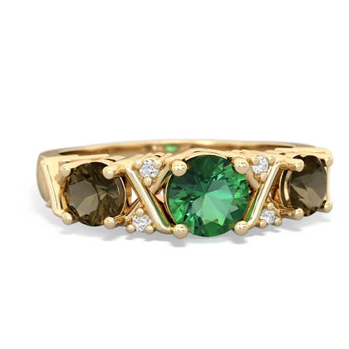 Lab Emerald Lab Created Emerald with Genuine Smoky Quartz and Genuine Tanzanite Hugs and Kisses ring Ring