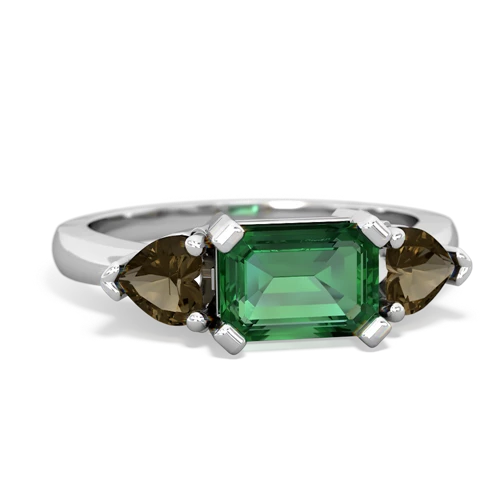 Lab Emerald Lab Created Emerald with Genuine Smoky Quartz and Genuine Fire Opal Three Stone ring Ring