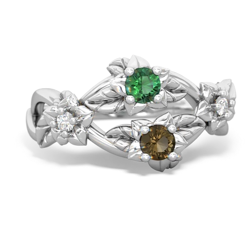 Lab Emerald Lab Created Emerald with Genuine Smoky Quartz Sparkling Bouquet ring Ring