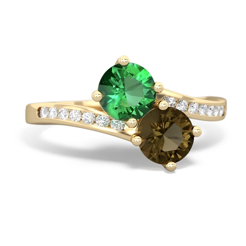 lab emerald-smoky quartz two stone channel ring