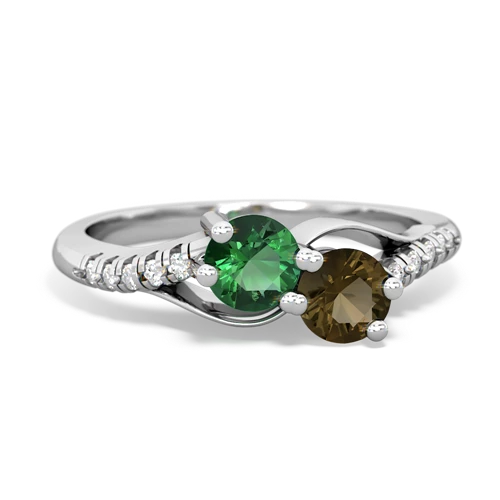 lab emerald-smoky quartz two stone infinity ring