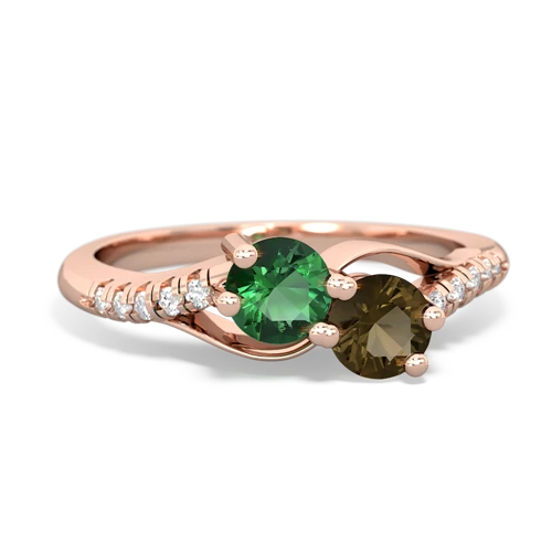 lab emerald-smoky quartz two stone infinity ring