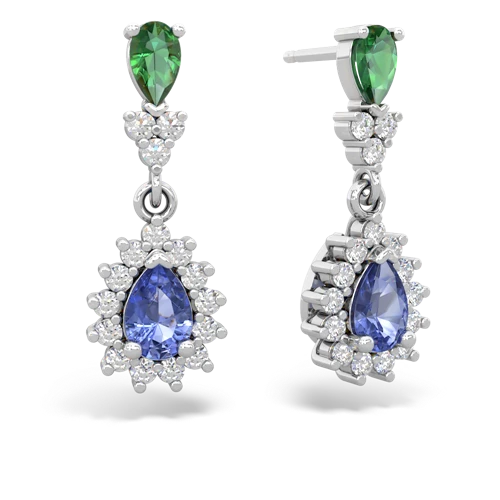Lab Emerald Lab Created Emerald with Genuine Tanzanite Halo Pear Dangle earrings Earrings