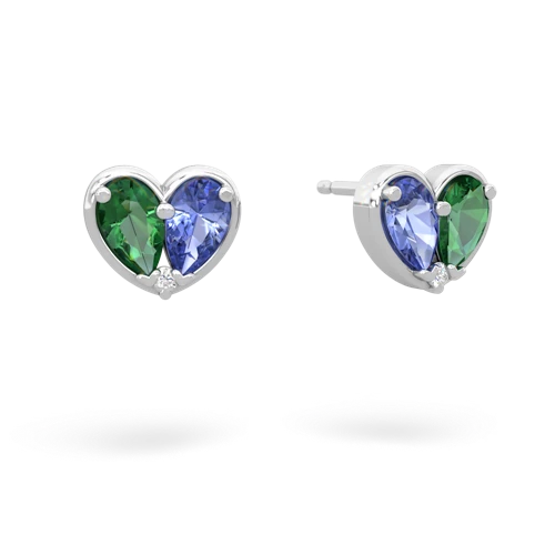 lab emerald-tanzanite one heart earrings