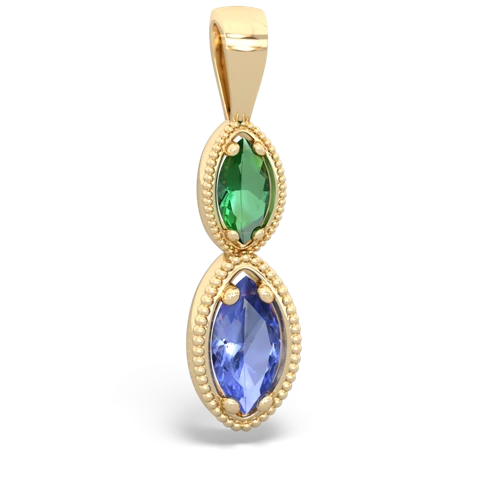 Lab Emerald Lab Created Emerald with Genuine Tanzanite Antique-style Halo pendant Pendant