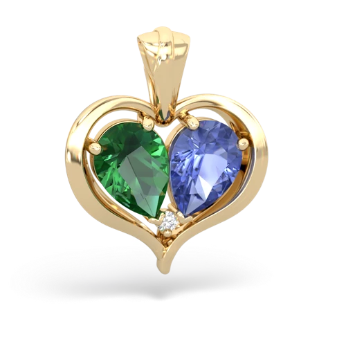 lab emerald-tanzanite half heart whole pendant
