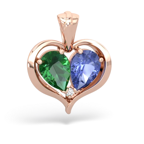 lab emerald-tanzanite half heart whole pendant