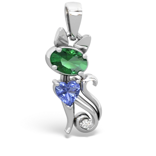 lab emerald-tanzanite kitten pendant