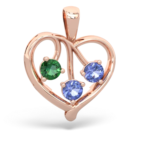 lab emerald-tanzanite love heart pendant