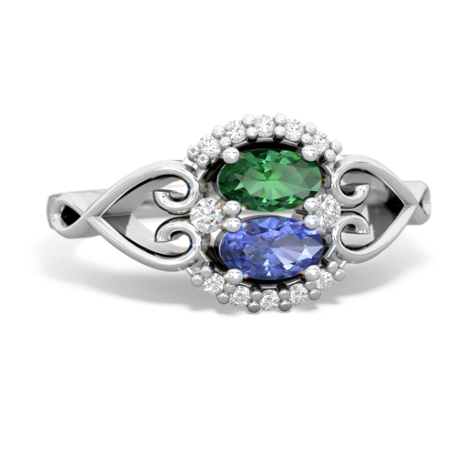 lab emerald-tanzanite antique keepsake ring