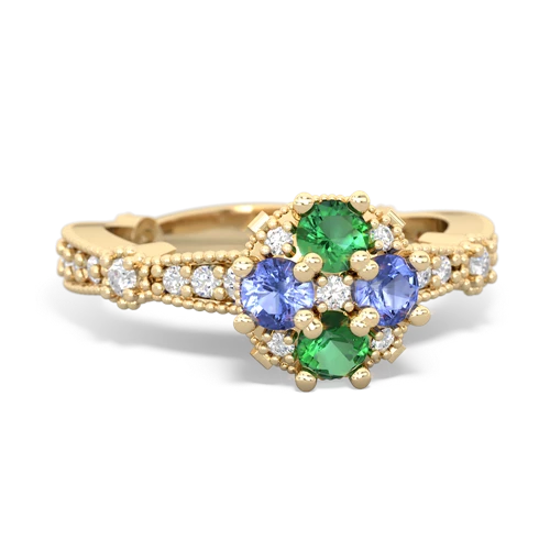 Lab Emerald Lab Created Emerald with Genuine Tanzanite Milgrain Antique Style ring Ring