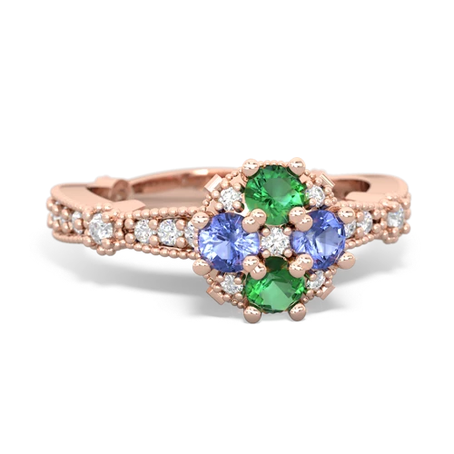 lab emerald-tanzanite art deco engagement ring
