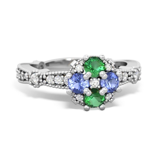 lab emerald-tanzanite art deco engagement ring