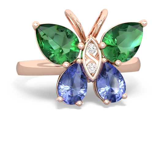 lab emerald-tanzanite butterfly ring