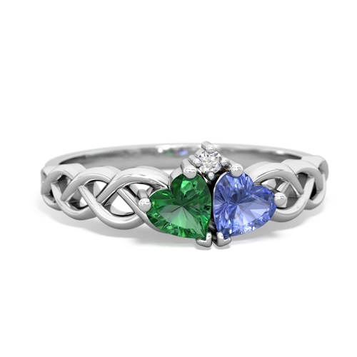 Lab Emerald Lab Created Emerald with Genuine Tanzanite Heart to Heart Braid ring Ring