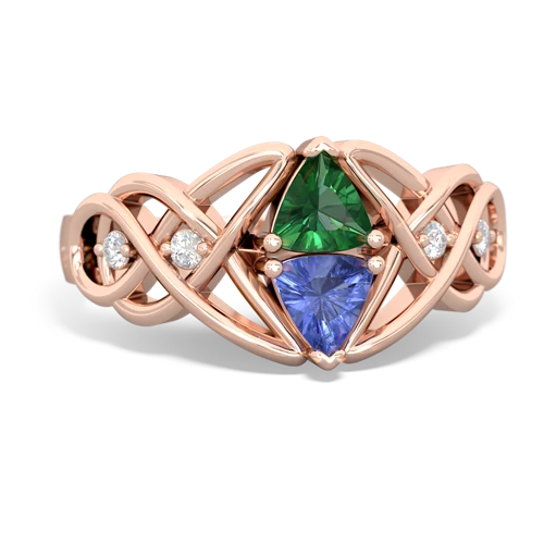 lab emerald-tanzanite celtic knot ring