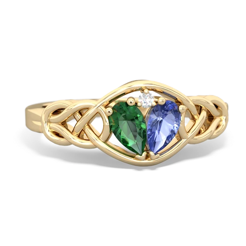 lab emerald-tanzanite celtic knot ring
