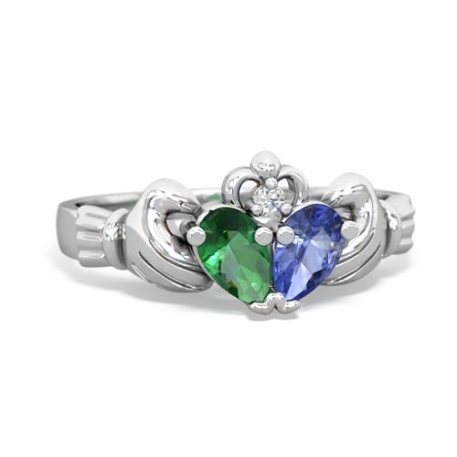 lab emerald-tanzanite claddagh ring