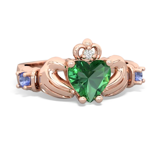 lab emerald-tanzanite claddagh ring